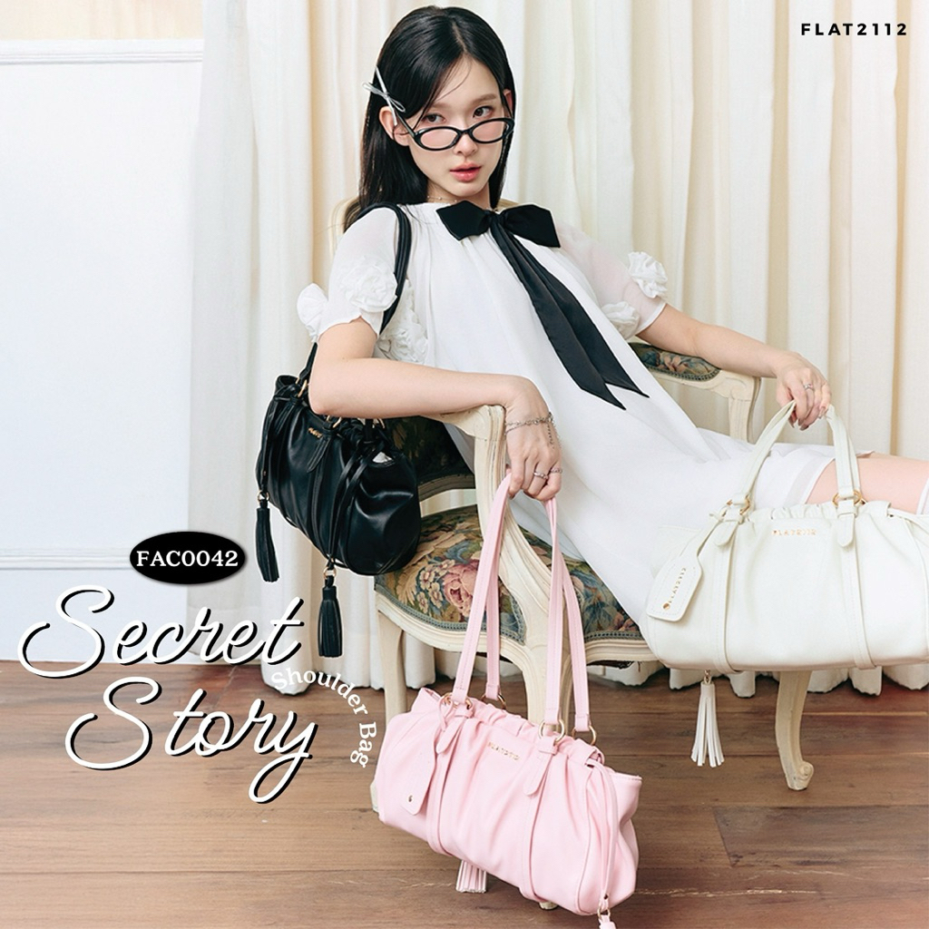 FLAT2112 : SECRET STORY SHOULDER BAG กระเป๋าหนังสุดเก๋ โทนสีเข้ากับทุกลุค จับเเมตซ์ได้หลากหลาย  (FAC0042)