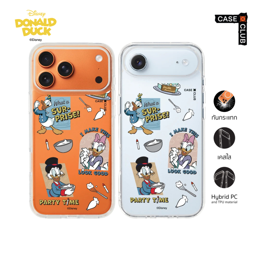 CaseClub เคสไอโฟน เคสโทรศัพท์ เคสใส ลาย Donald Duck Cake Donald Duck เค้กงานปาร์ตี้ สำหรับ i17 Pro M