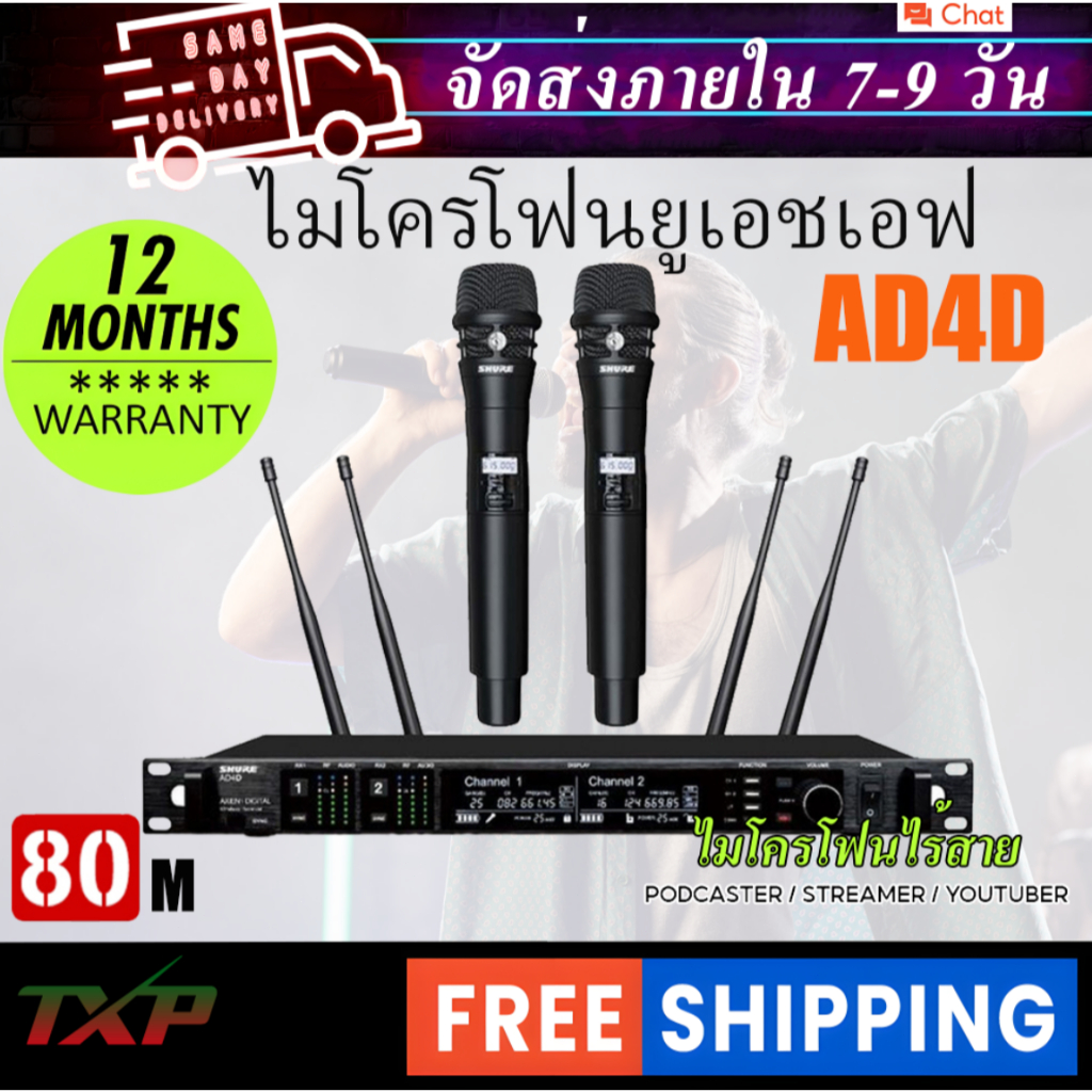 Shure AD4D/KSM8 Stage ระบบไมโครโฟนไร้สาย, ไมโครโฟนไร้สาย UHF 2 ช่อง, ไมโครโฟนไร้สายแบบโลหะ
