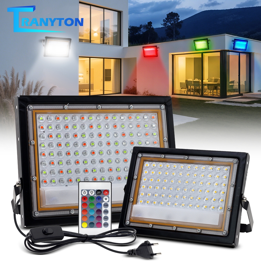 LEDไฟสปอร์ตไลท์ RGB สีขาว สีวอร์ม สปอตไลท์ IP65กันน้ำ 50W100W ไฟถนนสปอร์ตไลท์ led Spotlight แสงสว่างมาก ทนแดดทนฝน ไฟถนน