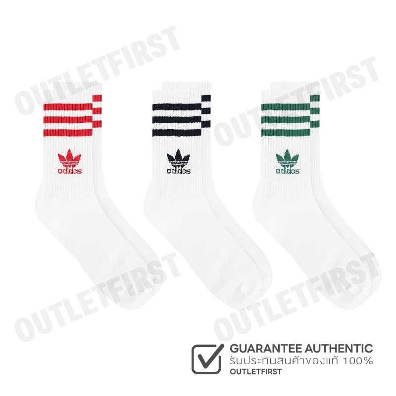 ADIDAS รุ่น MID CUT CREW SOCKS 3 PAIRS CODE: IL5026 ถุงเท้า ถุงเท้าอดิดาส ถุงเท้าสีขาว