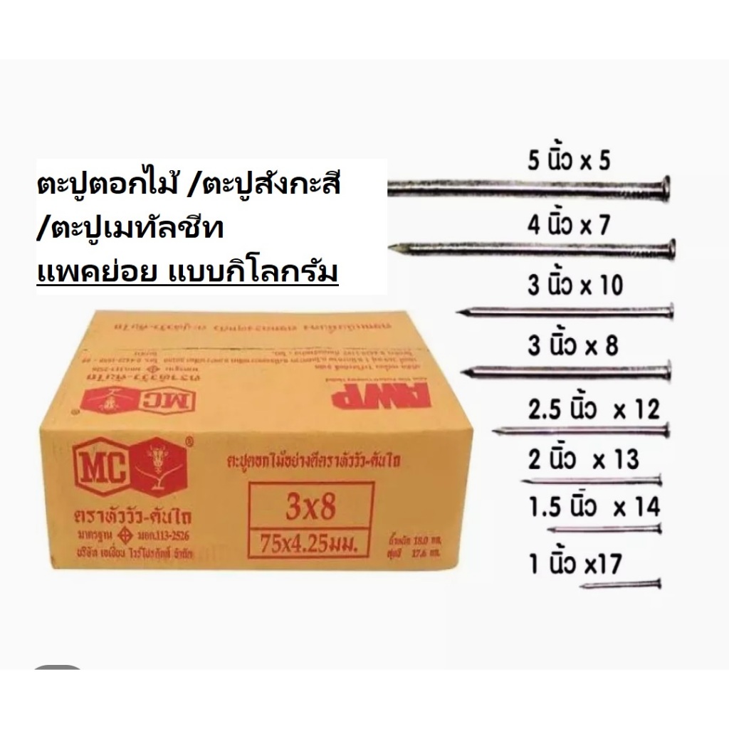 (แพ็คย่อย กก) ตะปูตอกไม้ ตะปูสังกะสี ตะปูเมทัลชีท  ตราหัววัวคันไถ – โปรปัง