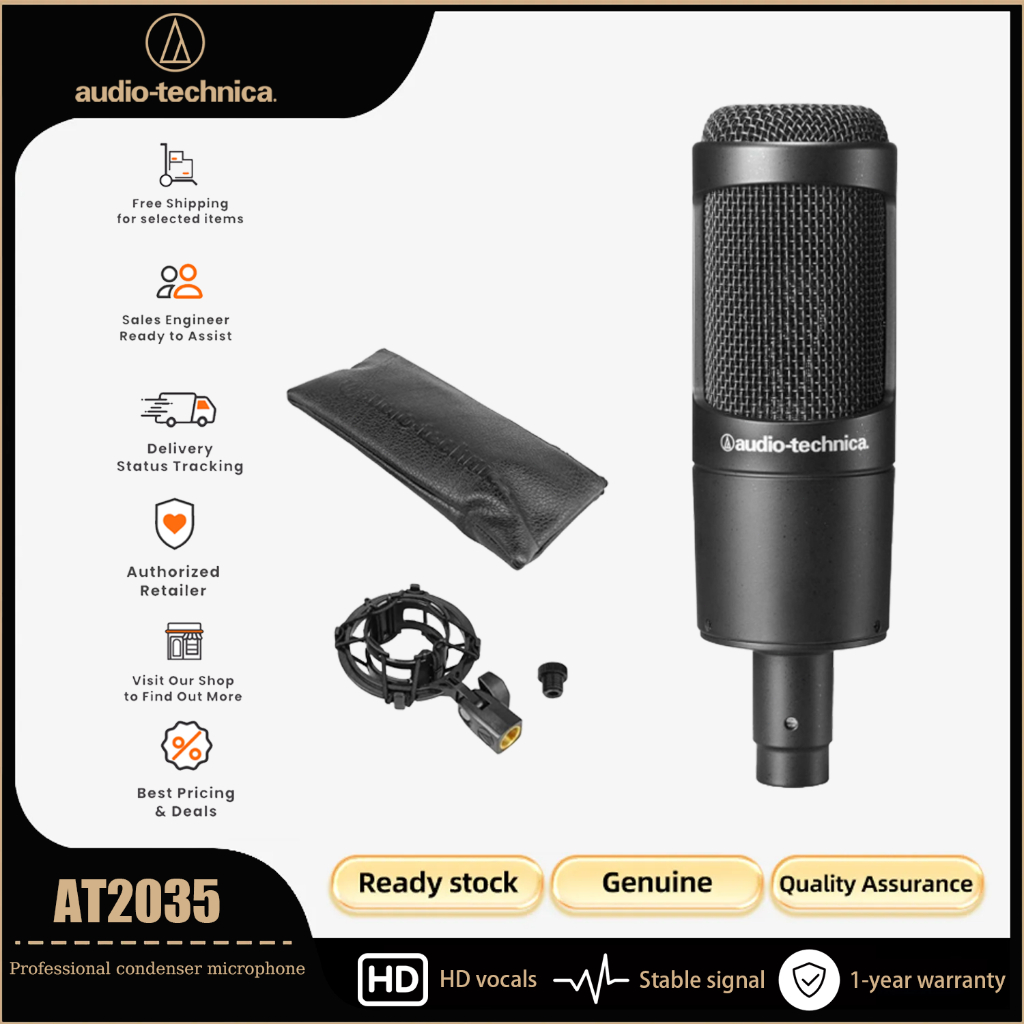 Audio-Technica AT2035 Cardioid Condenser Microphone for Studio, Podcasting and Streaming, สีดํา