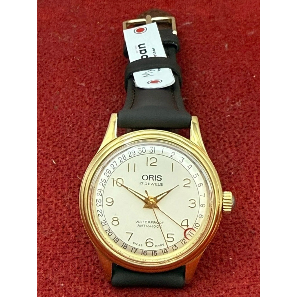 ORIS 17 Jewels เข็มชี้วันที่ก้ามปู ระบบไขลาน บอยไซร์ ตัวเรือนทองชุบ นาฬิกาผู้ชาย มือสองของแท้