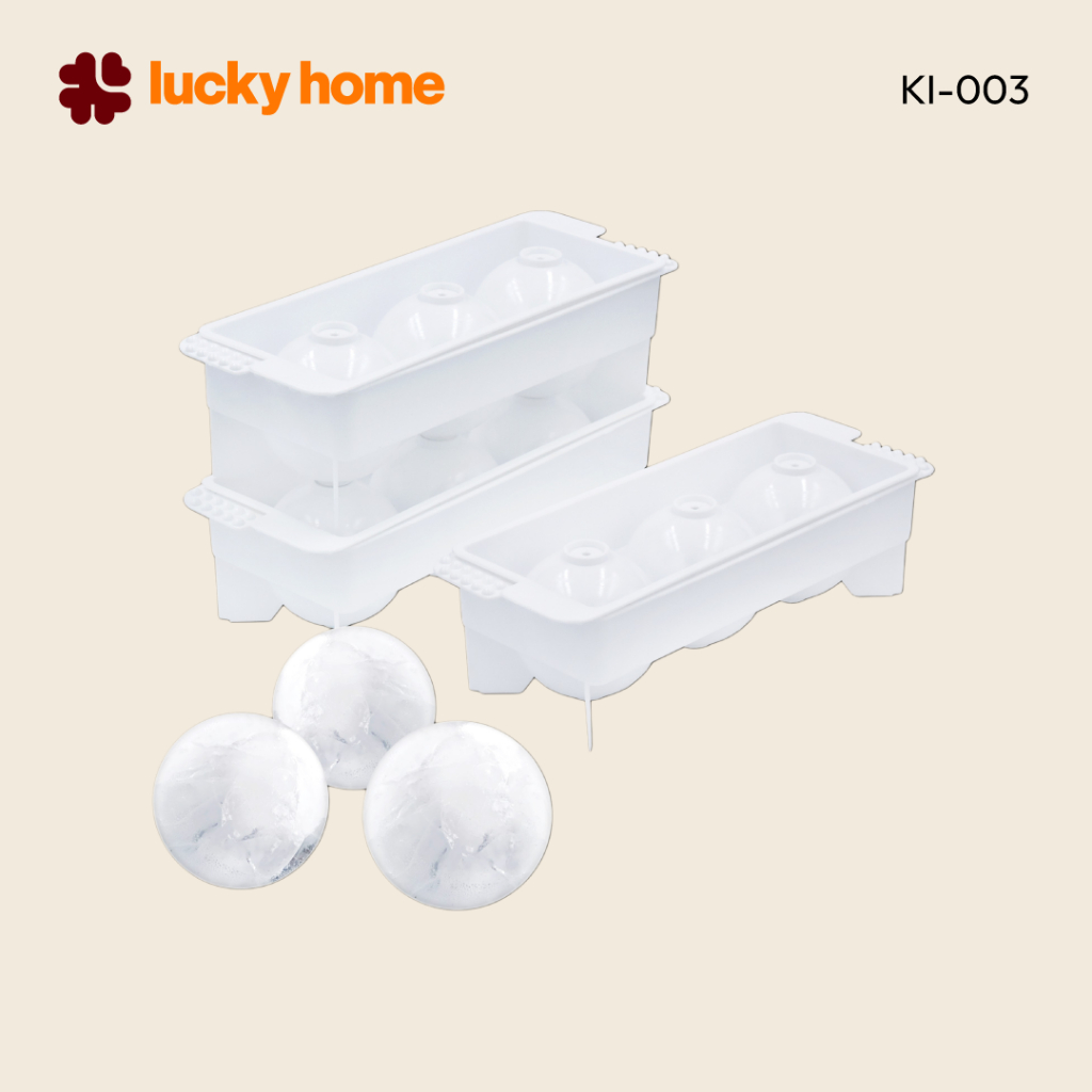 LUCKY HOME ถาดทำน้ำแข็งทรงกลม 3 ช่องขนาดใหญ่ KI-003 ขนาด(กว้างxยาวxสูง) 8.5 x 22 x 6.6 cm