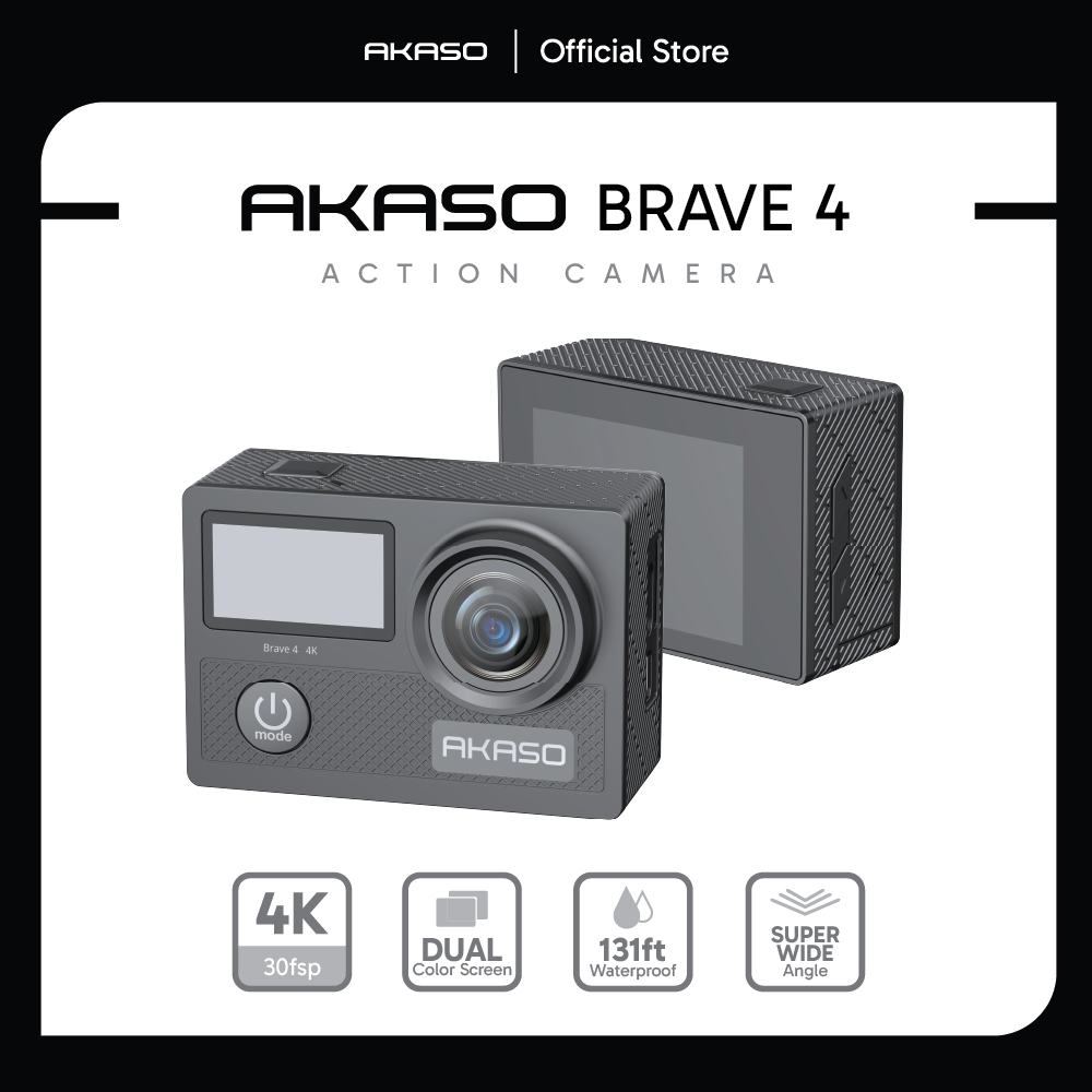 AKASO BRAVE 4 | กล้อง Action Camera แบบ 2 หน้าจอ พร้อมเลนส์ Super-wide Angle | รับประกันสินค้า 1 ปี