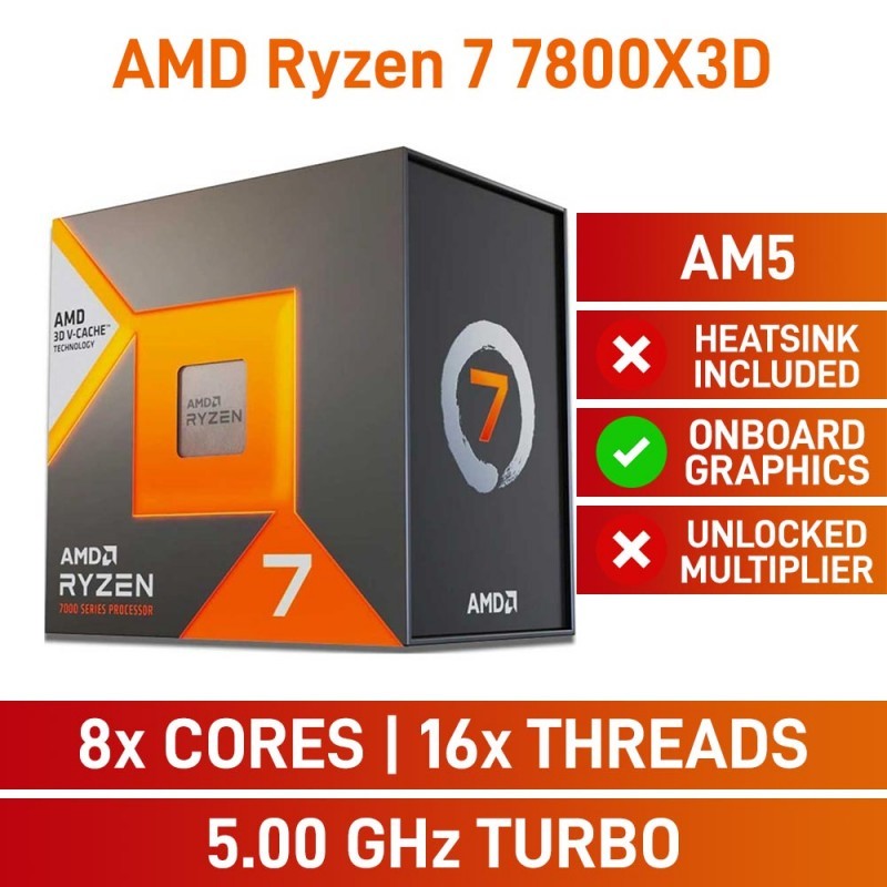 CPU (ซีพียู) AMD RYZEN 7 7800X3D (SOCKET AM5) ซีพียูเกมมิ่งขั้นเทพ ประสิทธิภาพสูง ประกัน 3 ปี