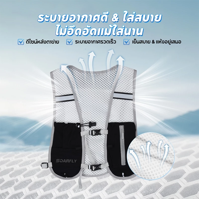 กระเป๋าเป้วิ่งเทรล กระเป๋าไฮเดรชั่น พร้อมถุงน้ำ 2L สำหรับวิ่งและเดินป่า thumbnail 5