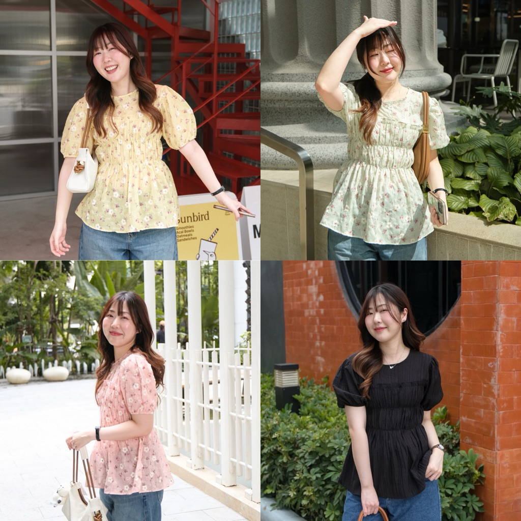 Sherbet top🍒Chakiya.store❣️เสื้อคอกลม ผูกโบว์หลัง จั้มช่วงตัว ผ้าลายดอกไม้