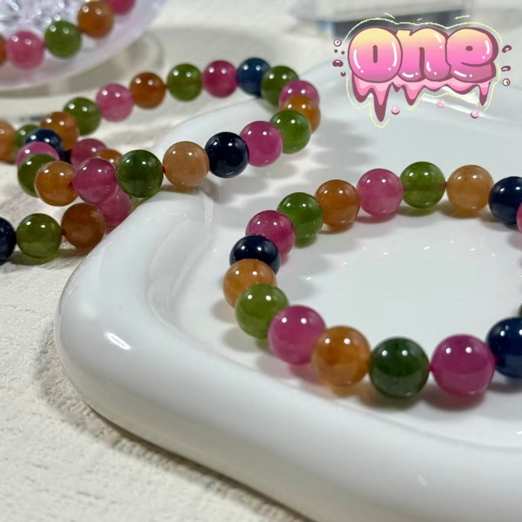 【ขายขาดทุน】 ทัวร์มาลีน Tourmaline กำไลหิน ติพลังงานสูงหิน ทัวร์มาลีนที่มีสีสัน ขนาด 10 มิล