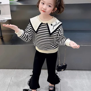 Babyonline(Y438)N2 (ส่งด่วน1วัน)กางเกงขายาวแฟชั่นสำหรับเด็กผู้หญิงสีพื้นแต่งขาบานสุดเก๋ ผ้านุ่ม ยืดหยุ่น ใส่สบาย