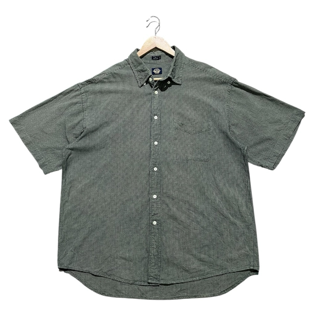 Dockers เสื้อเชิ้ตแขนสั้น ผู้ชาย ทรง Oversize สีเขียว ลายสก๊อต มือสอง