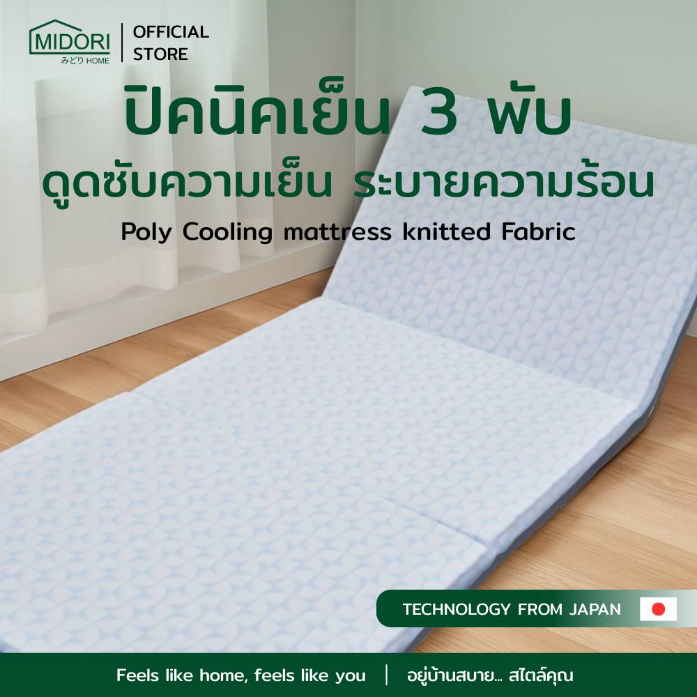 MIDORI Home ที่นอนปิคนิคเย็น โฟม PE(เนื้อแข็ง) ผ้าเย็น 3 พับ ขนาด 3 X 6.5 ฟุต