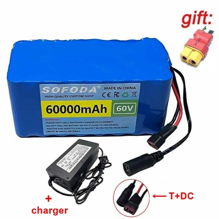 แบตเตอรี่ลิเธียม 60V 60AH/100AH/150AH  แบตเตอรี่ 1500W E-bike 67.2V BMS + charger มอเตอร์ไซค์ไฟฟ้า สกู๊ตเตอร์ไฟฟ้า  F001