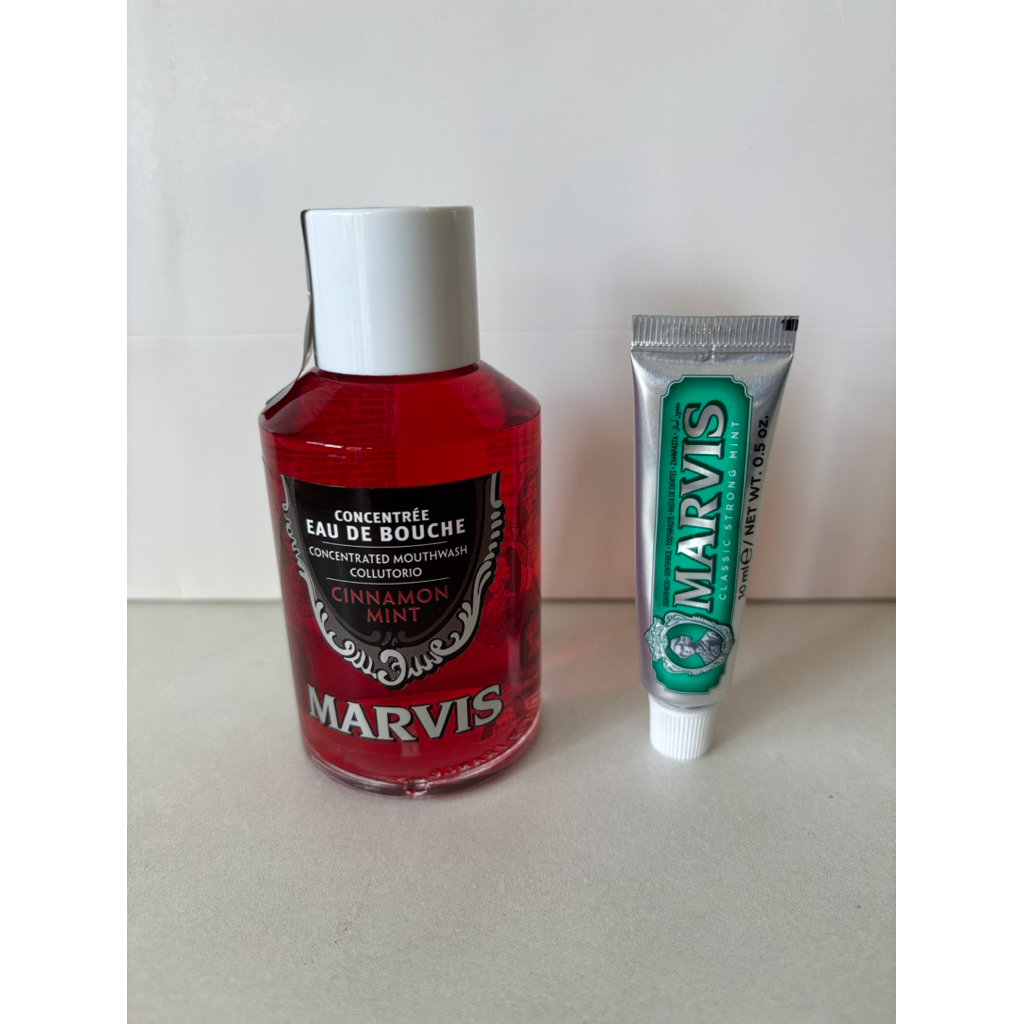 New Marvis Cinnamon Mint Mounthwash 120ml + New Marvis Classic Strong Mint Toothpaste Travel Size 10