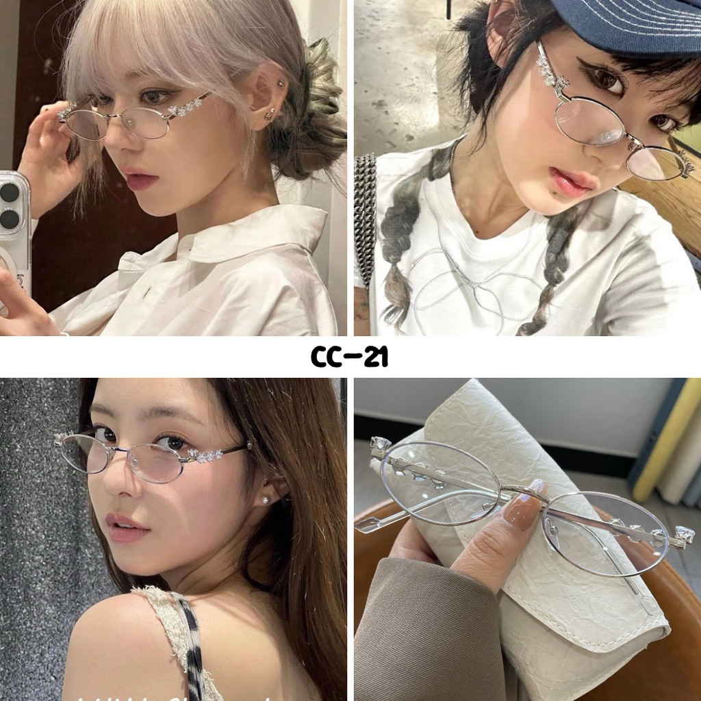 💗พร้อมส่งจากไทย💗CC-22แว่นกรองแสงสีฟ้าทรงไข่ ขาแว่นแต่งเพรชรูปหัวใจแบบติดแกรม แว่นป้องกันแสงuv - รูปที่ 2