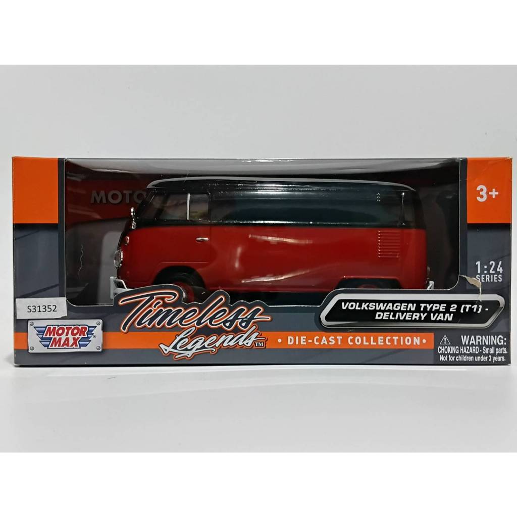 โมเดลรถ MOTORMAX TIMELESS LEGENDS VOLKSWAGEN TYPE 2 (T1) DELIVERY VAN RED/BLACK scale 1:24 NEW in th