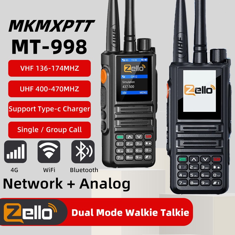 4G POC MKMXPTT MT-998 VHF/UHF สองส่วน Zello เครือข่ายบลูทู ธ 6000mAh ความจุสูงแบตเตอรี่อินเตอร์คอม ร