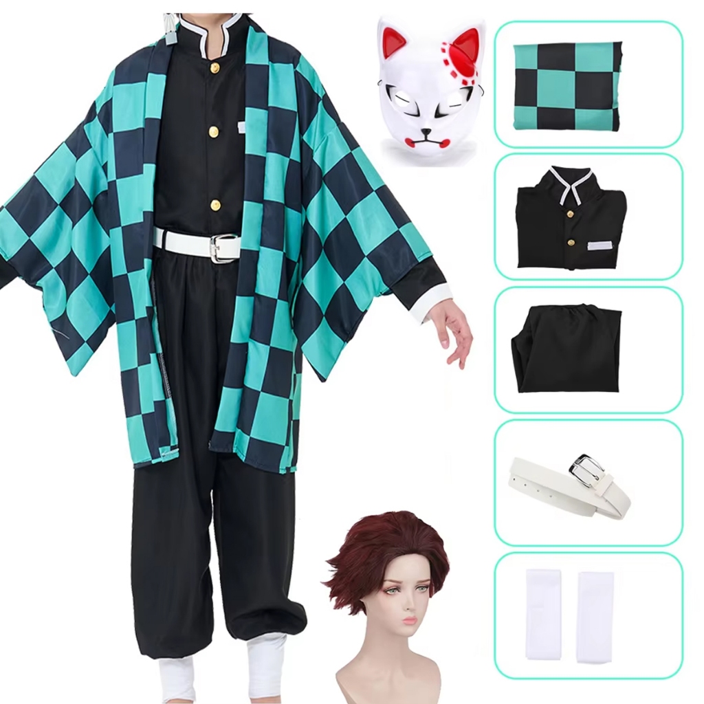 Demon Slayer Tanjirou Kamado Costume Anime Cosplay Men Uniform Halloween Party Clothes Adult Kids ราคา ถูกที่สุด ดีลบีเคเค แกลเลอรีภาพที่ 7