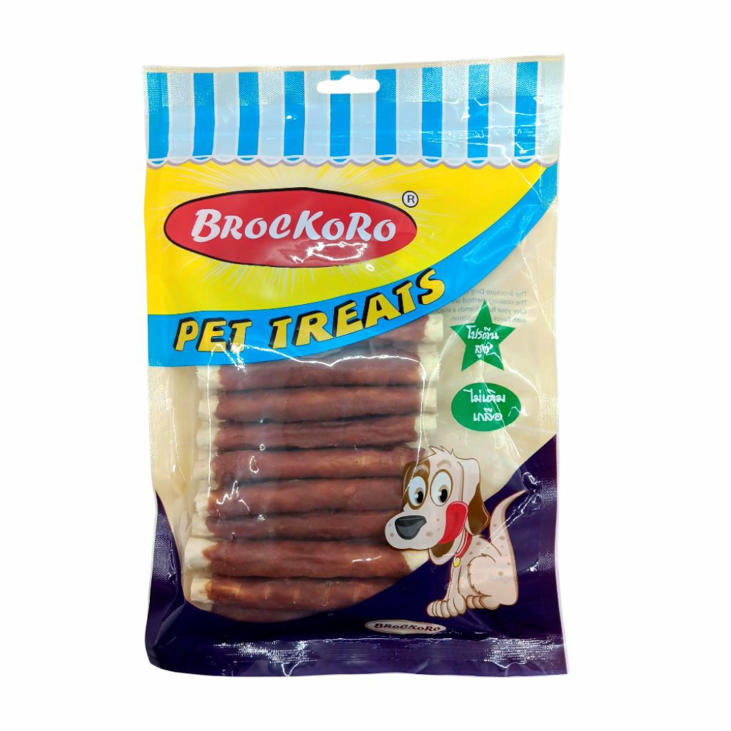 Brockoro ขนมสุนัข MU246 เนื้อไก่เคลือบแท่งโรลนมแข็ง