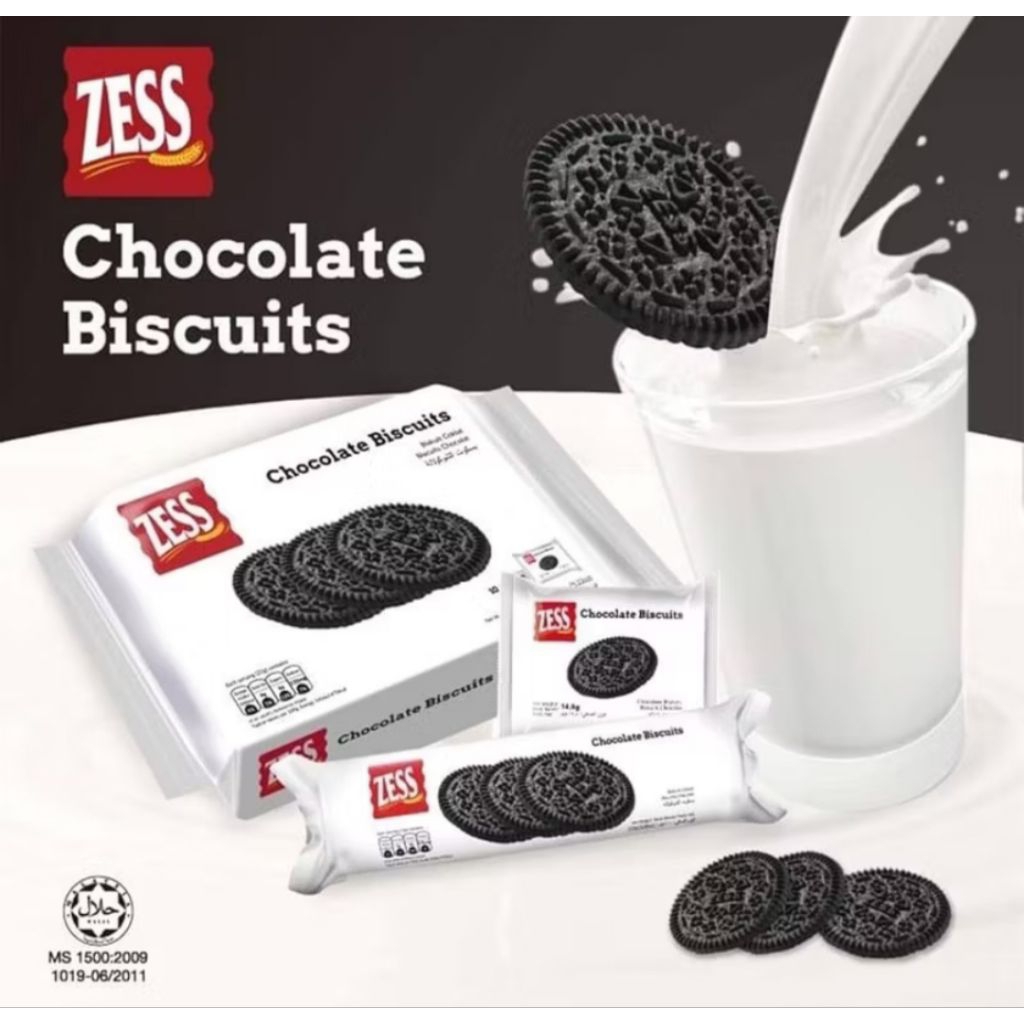 บิสกิตช็อคโกแลต Zess Chocolate Biscuits บิสกิตรสช็อคโกแลต (ไม่มีครีม)ขนาดห่อ145กรัม มี10ซองย่อย