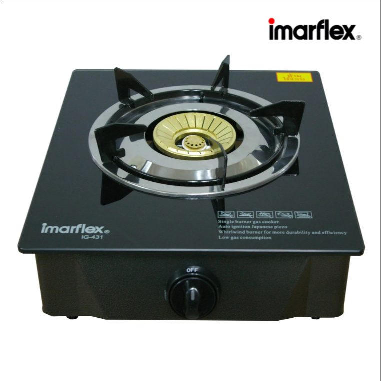 IMARFLEX เตาแก๊สหัวเดี่ยวหน้ากระจก รุ่น IG-431 หัวทองเหลือง 1 หัวเตา เตาแก๊ส หัวเดี่ยว หน้ากระจก ราคา ถูกที่สุด ดีลบีเคเค