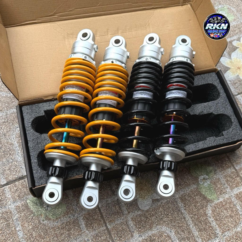 โช๊คหลังโอลินไม่มีกระปุก แกนรุ้ง ใส่เวฟ/ดรีมทุกรุ่น ขนาด320M ปรับสปริงแข็ง-อ่อนได้ แกนใหญ่สปริงใหญ่