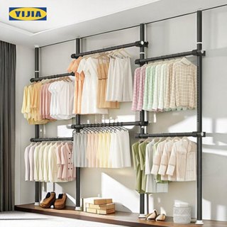 YIJIA ไม้แขวนผ้า ราวแขวนเสื้อ ราวตากผ้าแขวนเสื้อแบบยืด ไม่ต้…