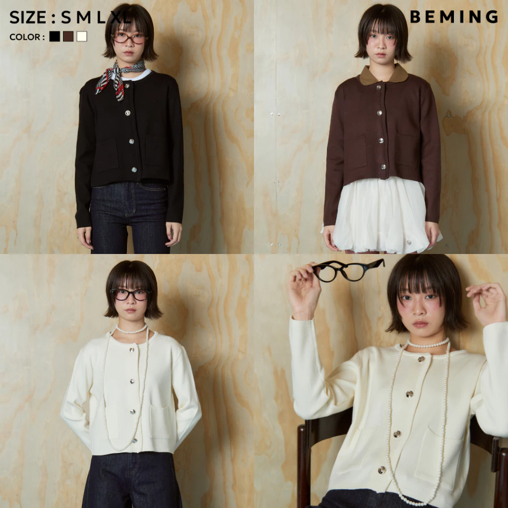 Bemingtop1020(S-XL)-BMG Shiki Knit – คาร์ดิแกนเรียบหรู ดีเทลกระดุม BMG กับกระเป๋าทรงเหลี่ยม
