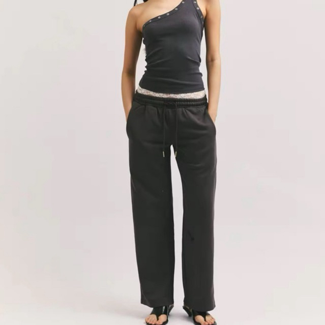WEEKEND WARDROBE -  Lacey Sweatpants กางเกงเกงขายาวเอวลูกลายลูกไม้