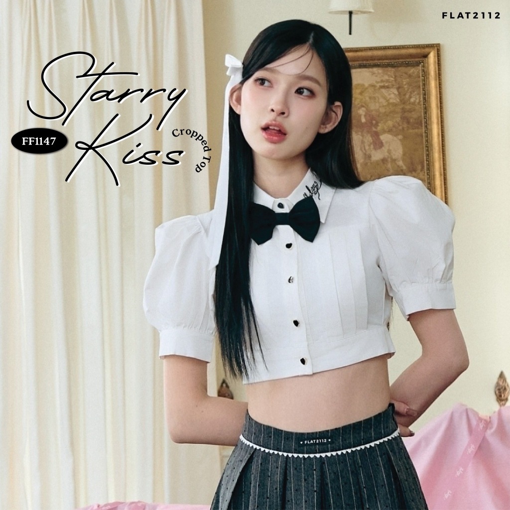 FLAT2112 : STARRY KISS CROPPED TOP เสื้อครอปสุดคลาสสิก ทรงเข้ารูป ใส่เเล้วดูเพรียวหุ่นดี คัตติ้งสวย เเมตซ์ง่าย (FF1147)