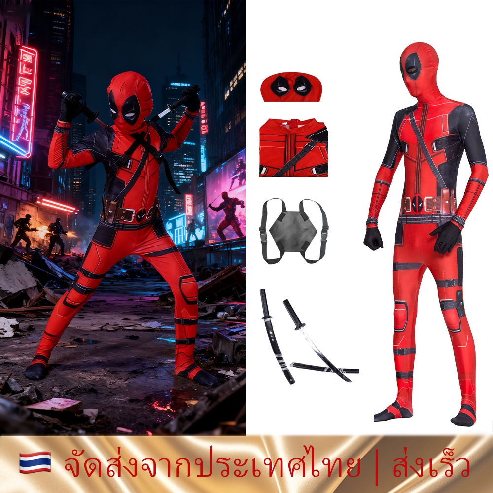 🇹🇭 Halloween Superhero Deadpool Cosplay costume มาเวลชุดคอสเพลย์ชุดตลกชุดนินจาชุดหมาป่าเสื้อนินจาชุดฮาๆชุดมาสคอตชุดแฟนซี