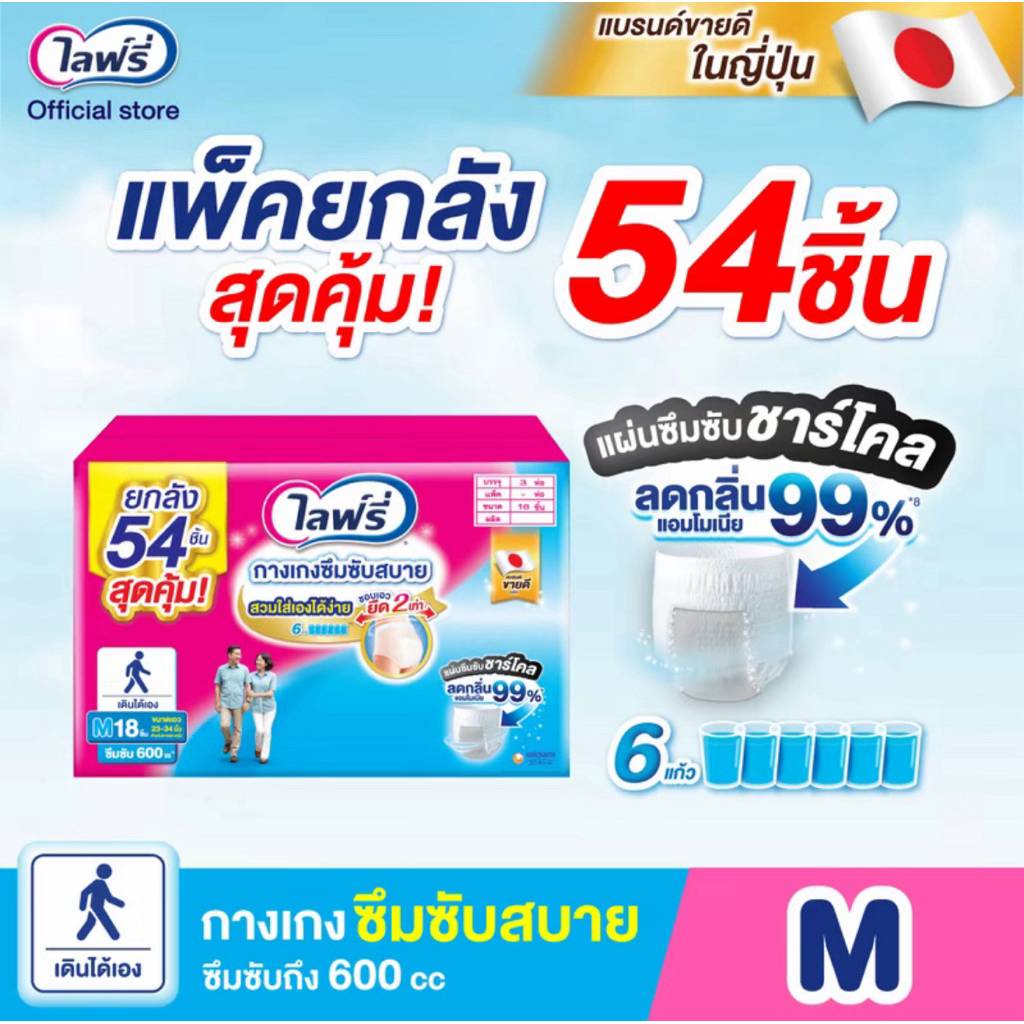 ยกลัง3ห่อ ไลฟ์รี่กางเกงซึมซับสบาย ผ้าอ้อมแพมเพิสผู้ใหญ่ แบบกางเกง รูปที่ 3