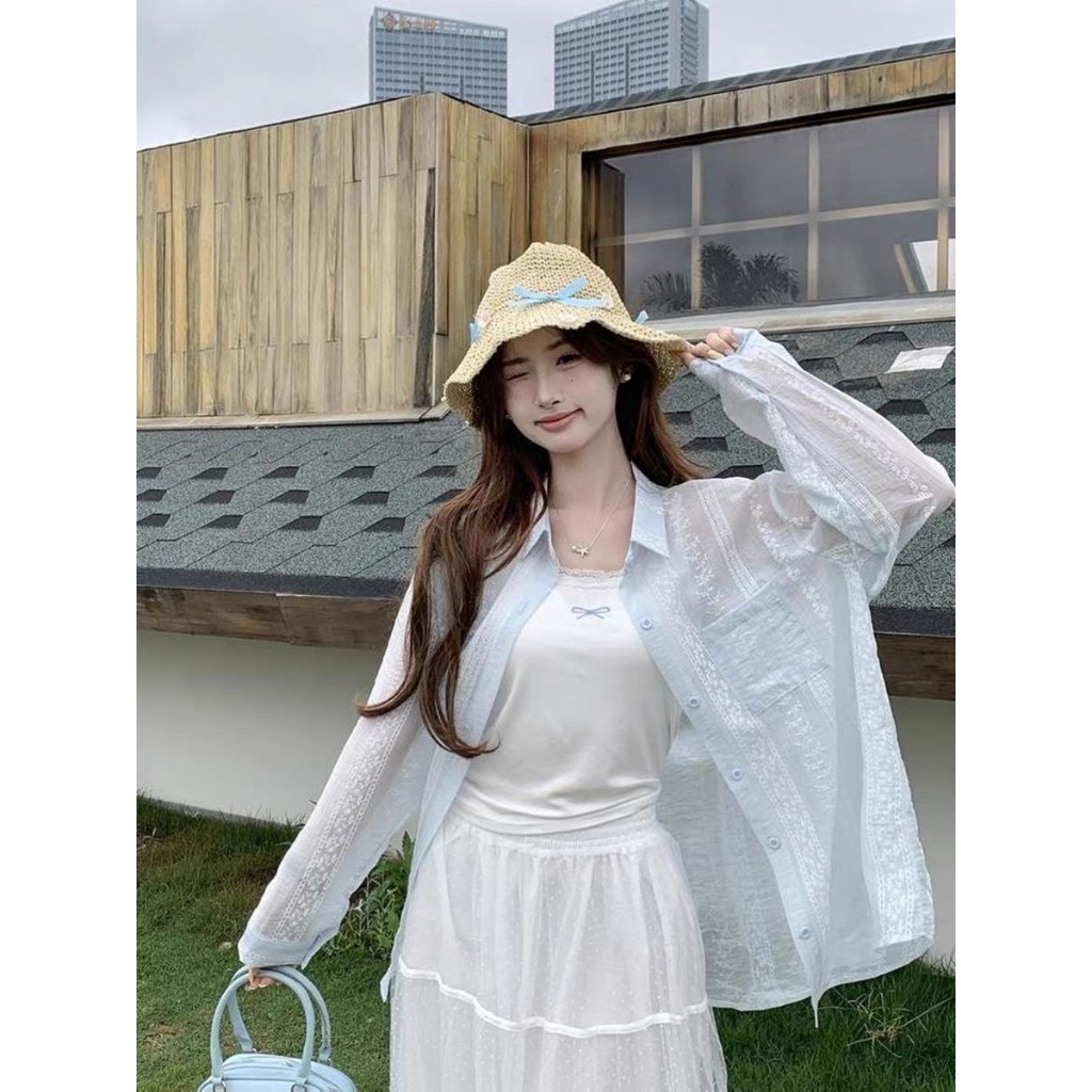 พร้อมส่งจากกทมเสื้อเชิ้ตกันแดดแขนยาวผู้หญิง ทรงหลวม รูปที่ 3