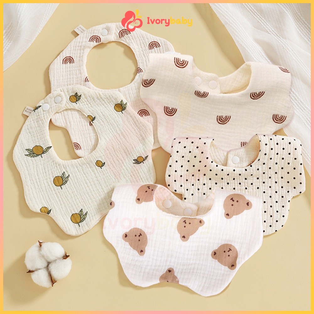 IVORYBABY ผ้ากันเปื้อนซับน้ำลาย กันเปื้อน ผ้ากันเปื้อนเด็ก กันน้ํา เหมาะสำหรับเด็กทารก หรือแรกเกิด นุ่มและดูดซับ