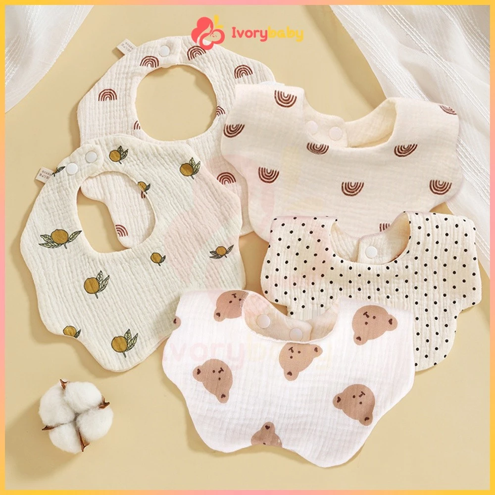 IVORYBABY ผ้ากันเปื้อนซับน้ำลาย กันเปื้อน ผ้ากันเปื้อนเด็ก กันน้ํา เหมาะสำหรับเด็กทารก หรือแรกเกิด นุ่มและดูดซับ