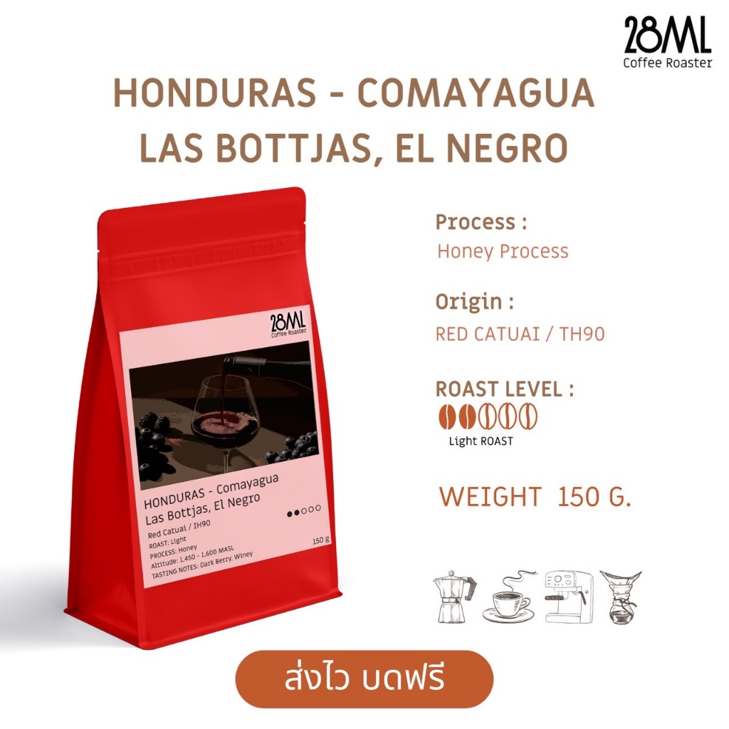 เมล็ดกาแฟ คั่วอ่อน Honduras Comayagua | 28ml Specialty Coffee | อาราบิก้า 100% จากฮอนดูรัส 150g