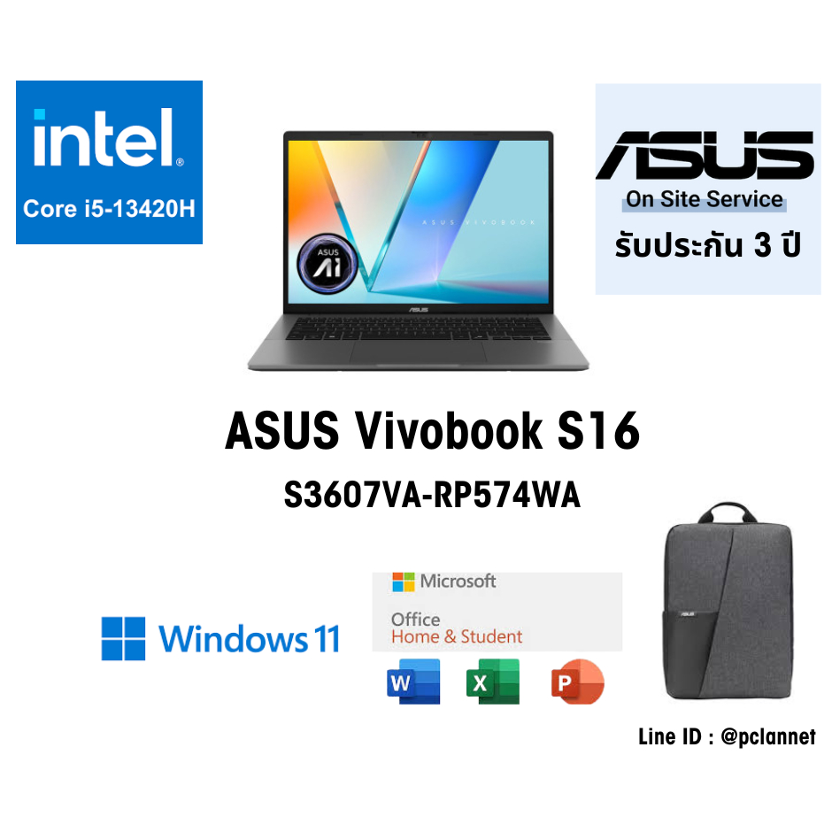 ASUS Vivobook S16 S3607VA-RP574WA  Intel i5-13420H 16GB DDR 512GB SSD 16" 144Hz Win11 3Y