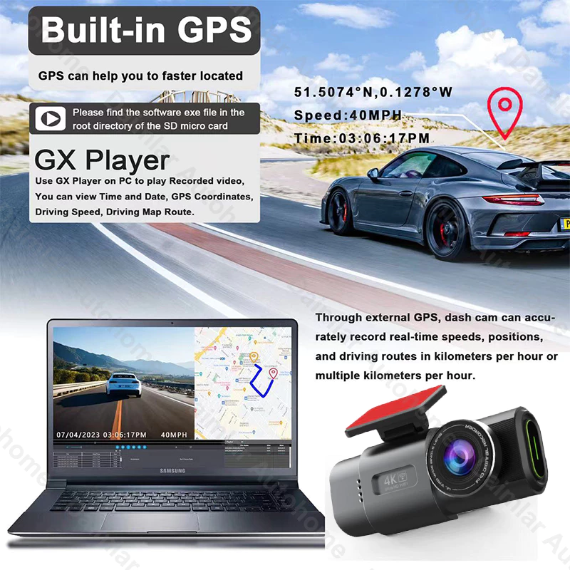 ชัด4K! กล้องติดรถยนต์ หน้าหลัง GPS 170°การเชื่อมต่อ กล้องหน้ารถ APP WiFi โหมดกลางคืน การดูแบบเรียลไทม์  จอกว้าง 2.0 นิ้ว thumbnail 4
