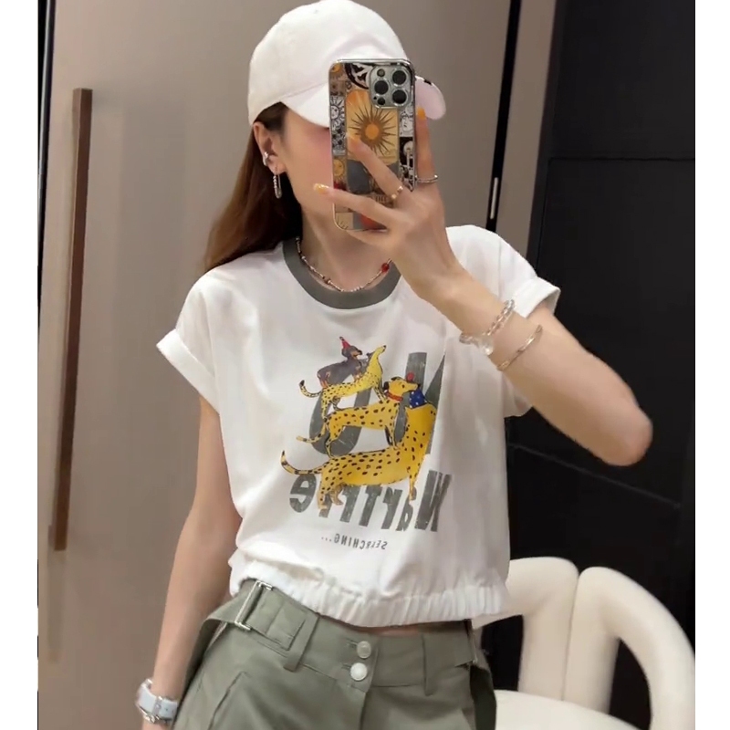 เสื้อครอปสาวอวบน่ารักๆ oversize เสื้อผ้าแฟชั่นวัยรุ่น เสื้อยืดเอวลอยผู้หญิงแขนสั้นแบบหลวมสไตล์เกาหลี ลายการ์ตูน สวยๆ