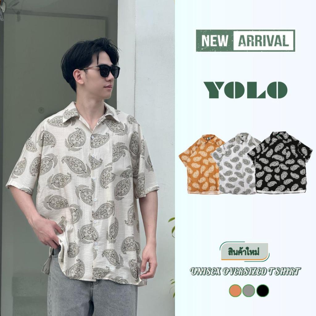 YOLOเสื้อเชิ้ตFREE SIZEเสื้อเชิ้ตแขนสั้น   เนื้อผ้าดี  ใส่สบาย ผ้าพิมพ์ลายทั้งผืน Y25014