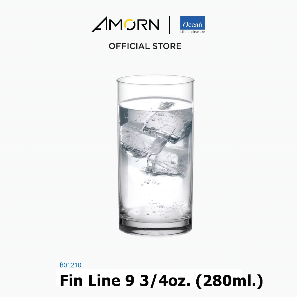 AMORN - (Ocean) แก้วน้ำใส B01210 Ocean Glass Fin Line 280ml - แก้วทัมเบลอร์ 9 3/4oz. แก้วกาแฟเย็น ใช