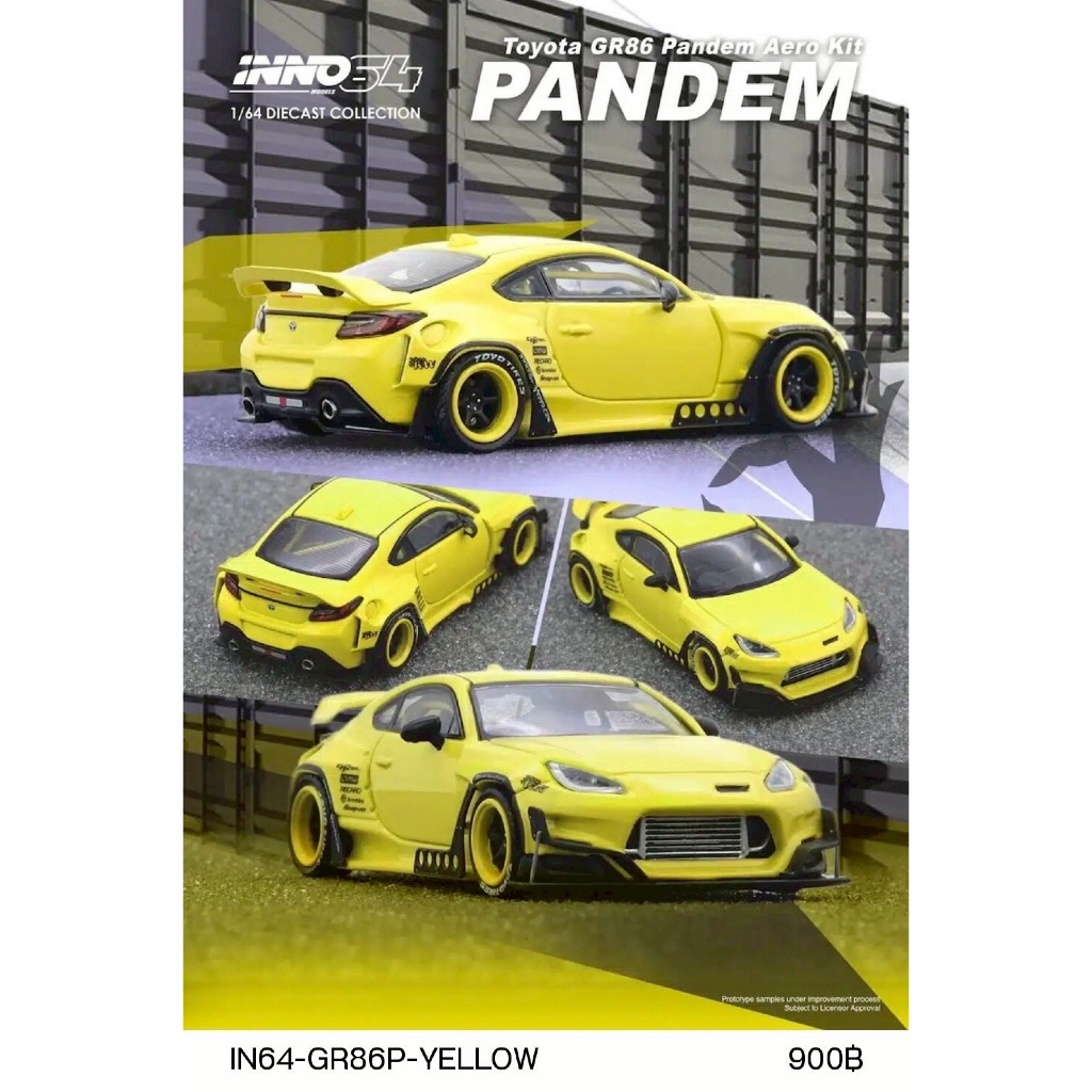 IN64-GR86P-YL- INNO64 1/64 TOYOTA GR86 PANDEM YELLOW DIECAST