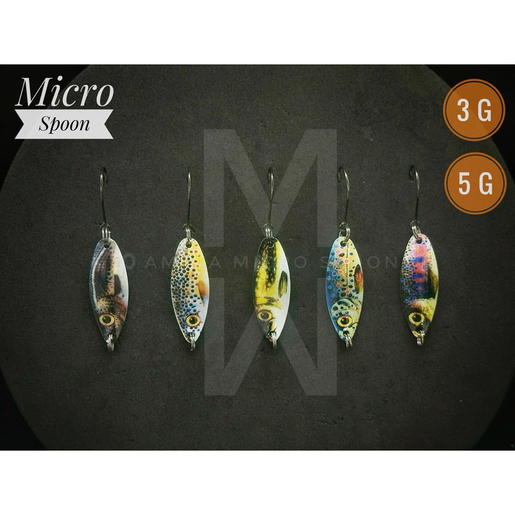 “เหยื่อปลอม“ ไมโครสปูนลายปลา ขนาด 3 และ 5 กรัม : Micro Spoon 3 & 5 g :