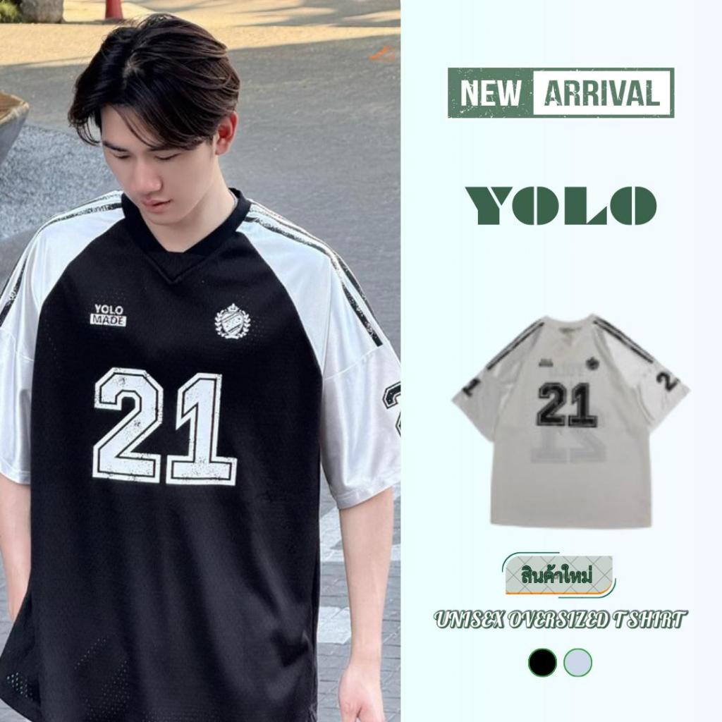 YOLO เสื้อยืด OVERSIZE เสื้อยืดโอเวอร์ไซส์ เสื้อคอตตอน คอกลม สีฟอก เสื้อผ้าคอตตอน  แนวสตรีท  24721