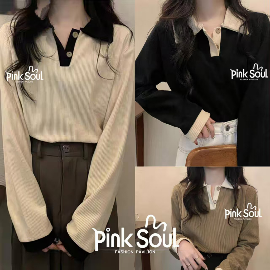เสื้อยืดโปโล แขนยาว คอปก ทรงสลิมฟิต สีพื้น สําหรับผู้หญิง Clothing Shirt