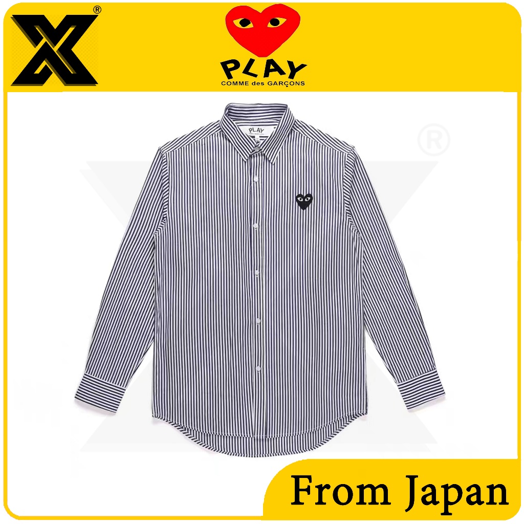 100% PLAY ชายและหญิงเสื้อแขนยาวลายทางสีน้ำเงิน