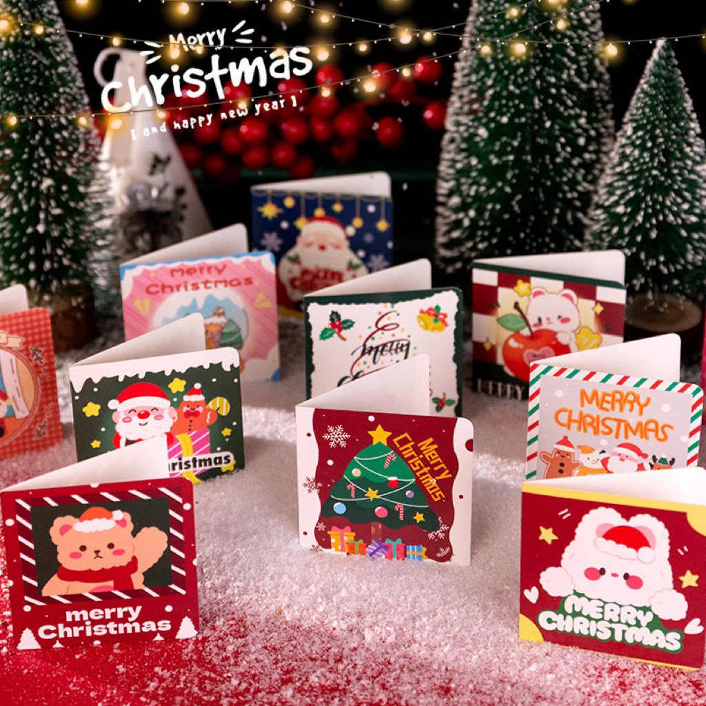 (แบบXM28) การ์ดอวยพร การ์ดคริสมาสต์จิ๋วพับครึ่ง ปีใหม่ Christmas Card New Year Card การ์ดอวยพรปีใหม่ลายสวย การ์ดราคาถูก
