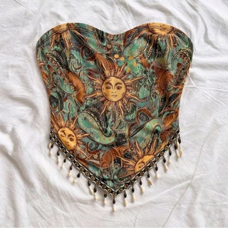 เสื้อเกาะ​อ​ก​ลายพระอาทิตย์​ แต่งระบาย​ สไตล์​โบ​ฮี​เมียน​ สีเขียวมิ้นท์​ I พรี​ออเดอร์​