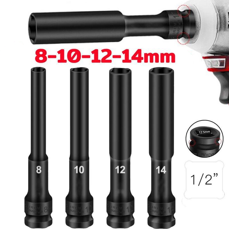 ลูกบล็อค ยาว128MM. ขนาด4หุน สีดำ ลูกบล็อก ปากหกเหลี่ยม 1/2นิ้ว(4หุน) ลูกบ๊อก ชุดลูกบล็อกยาว บล็อกลม